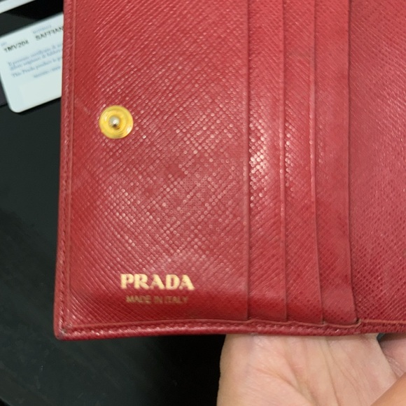 Prada Red Wallet Vintage 1Mv204 Fuoco Saffiano w/Authentication Card - Picture 6 of 12